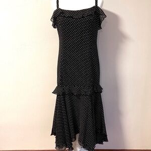 Elegant Black and White Polka Dot 100% Silk Dress 8